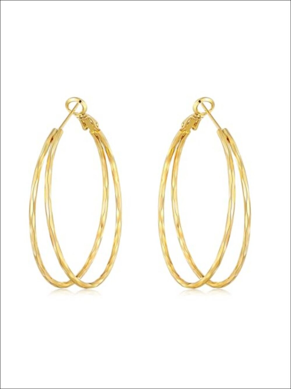 14K Gold Plated Diamond-Cut Double Hoop Earrings